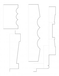 Different line art of Dirlam Allen house moulding profiles.