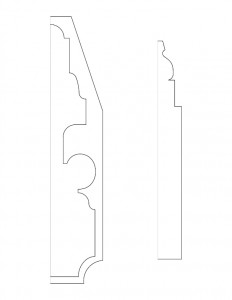 Line art of Fay Homestead house window moulding profiles.