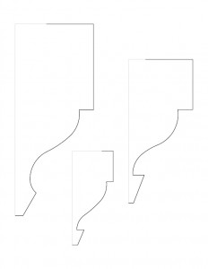 Line art of Fay Homestead house moulding profiles.