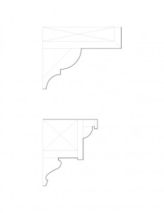 Line art of Fay Homestead house cornice moulding profiles.