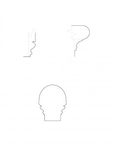 Line art of Fosdick house stair moulding profiles including newel post cap.