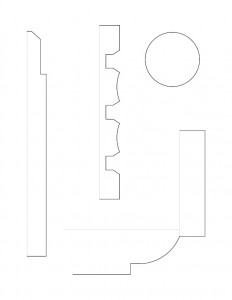 Several line art drawings of Wolcott House moulding profile.