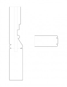 Line art of Hardwick House door moulding profiles.