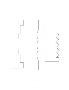 Line art of Hardwick House doorway moulding profiles.