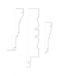 Line art of Hardwick House moulding profiles.