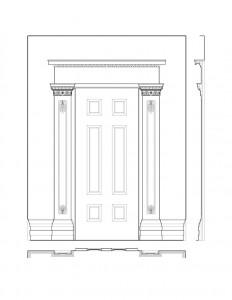 Line art of 75 SOUTH FITZHUGH STREET house door moulding featuring column mouldings, and panel mouldings.