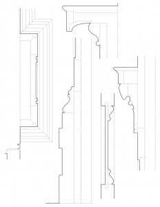 Mix of 75 SOUTH FITZHUGH STREET house door mouldings including column mouldings, and panel mouldings.