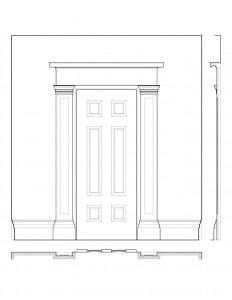 Line art of 75 SOUTH FITZHUGH STREET house door entrance featuring column mouldings, cornice moulding, and panel mouldings.