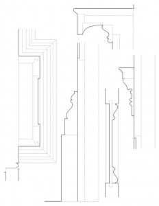 Mix of 75 SOUTH FITZHUGH STREET house door mouldings including column mouldings, cornice moulding, and panel mouldings.