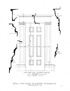 Elevation of 75 SOUTH FITZHUGH STREET house interior door from hall to front parlor featuring column mouldings, panel mouldings, and casing.