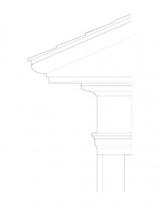 Line art of Joshua R Giddings law office exterior cornice featuring column detail.