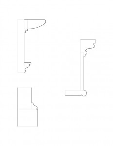 Several line art drawings of Joshua R Giddings law office moulding profiles.