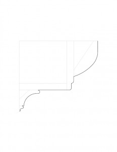 Line art of Lew Lawyer House cornice moulding profile moulding.