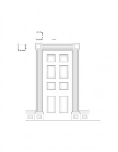 Line art of Martin House interior door, with door panel molds, column detail, and cornice mouldings.