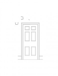 Line art of Martin House interior door featuring panel molds.