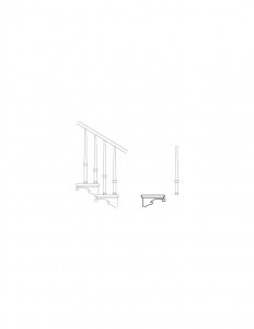 Line art of Martin House staircase featuring newel post, stair treads, and stair balusters.