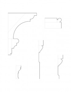 Line art of multiple Martin House moulding profiles.