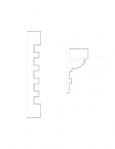 Line art of a couple Moore Brewster House moulding profiles.
