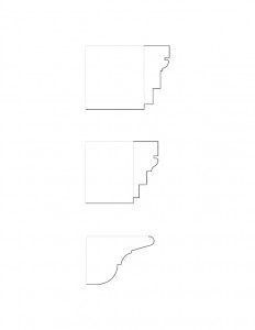 Line art of Moore Brewster House mantel moulding profiles.