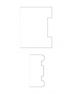 A couple line art drawings of Moore Brewster House moulding profiles.