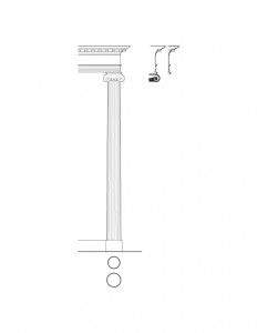 Line art of Moore Brewster House pillar connecting to exterior cornice on roof.