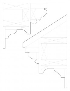 A couple line art drawings of Simon Perkins House cornice mouldings.