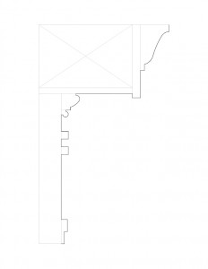 Line art sketch of Sweet House featuring column cornice moulding profiles