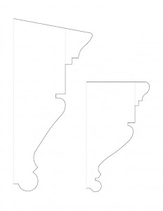 Line art drawings of two Sweet House cornice mouldings