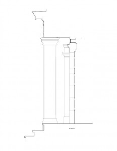 Line art of Sweet House featuring front pillars with moulding profile