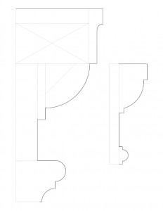 Line art sketches of Skyes House moulding profiles