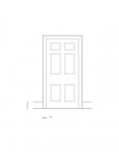 Line art of Skyes house featuring door casing with mouldings and door casing with panel molds