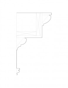 Line art of Skyes house featuring cornice moulding profile