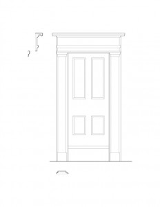 Line art of Talcott House front door featuring door casing with mouldings and door casing with panel molds