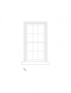 Line art of Thomas Hurst house window featuring window with molds