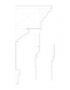 Single line art drawing of Wilson Riegelsberger House moulding profile.