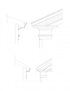 Line art of Wilson Riegelsberger House pillars cornice moulding profile