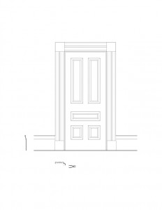 Line art of Hurst House interior door featuring door panel molds.