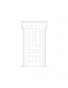 Line art of WM Baldauf House door featuring door casing with mouldings and door casing with panel molds