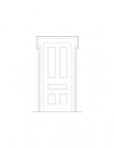 Line art of WM Baldauf House door featuring door casing with mouldings and door casing with panel molds