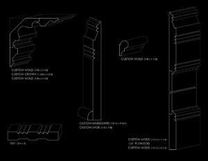 Mix of stick style window, door, and wall mouldings.