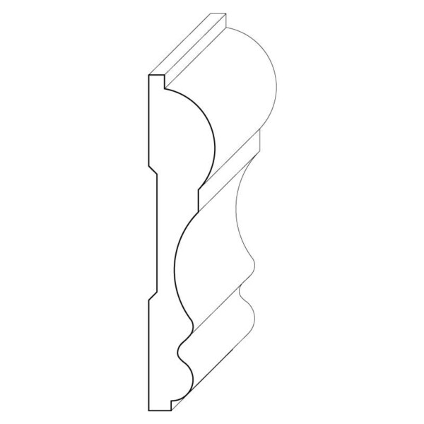 Wood chair rail moulding measuring 5/8 inches by 3 and 1/8 inches