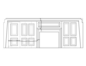 Line art of Benjamin Abbott Farmhouse PANELED BEDROOM AND MANTLE with different features.