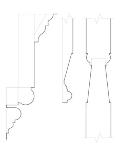 Line art of several Benjamin Abbott Farmhouse PANELED BEDROOM AND MANTLE MOULDINGS.