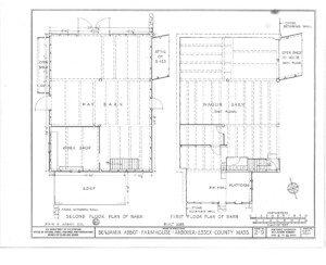 Blueprint of Benjamin Abbott Farmhouse first and second floor plan of the Farmhouse barn.
