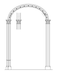 Line art of BENJAMIN PICKMAN HOUSE HALL ARCHWAY featuring column detail, and exterior cornice mouldings.