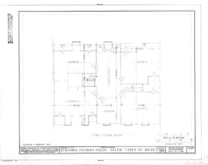 Blueprint of BENJAMIN PICKMAN HOUSE house third-floor floor plan featuring staircase mouldings.