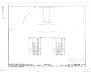 Blueprint of BENJAMIN PICKMAN HOUSE window featuring interior cornice, panel molds, and column detail.