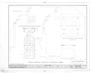 Blueprint of BENJAMIN PICKMAN HOUSE doorway featuring panel molds and column detail, along with other mouldings.