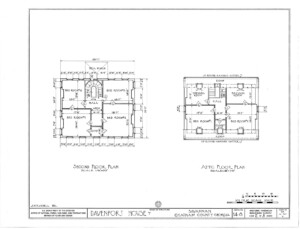 The Davenport House floor plan of the second floor and attic floor including dimensions of layout.