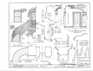 The Davenport House entranceway detail and moulding details of the north and south end living room, arch in hall and dining room.